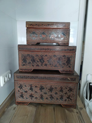 3 burmesische Lackbox Holzkiste Holztruhe Kiste Burma Betelkasten Bild 2