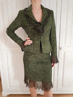 Escada Kostüm 34 36 XS S Rock Blazer Bleistiftrock Jacke Anzug Kleid Set Mantel Dress Skirt Pullover