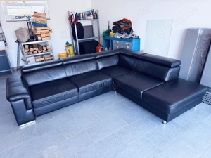 Designer Leder Wohngemeinschaft XXL Ecksofa in Schwarz