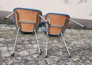 2 x Küchenstuhl blau gemustert ca. 60er Esszimmerstuhl Stahlrohr Chrom Vintage Retro 