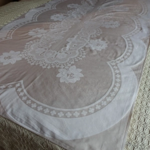Tischdecke - Tischleinen, beige, gemustert, ca. 105 x 214 cm