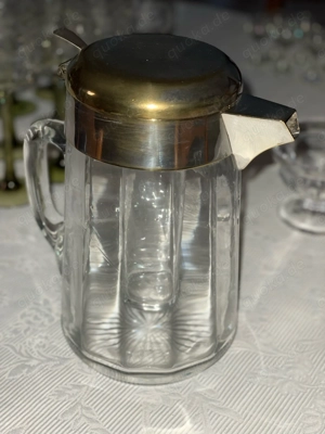 Großer antiker Glaskrug mit Kühleinsatz u. versilbertem Deckel ca 1900