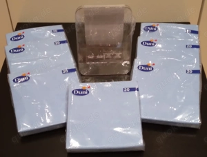 Servietten Duni hellblau, 3-lagig, 33x33 cm + Serviettenhalter