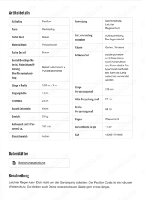 Pavillon Garden Place Costa Neu mit Seitenteilen Bild 3