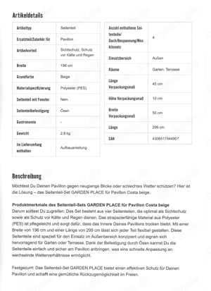 Pavillon Garden Place Costa Neu mit Seitenteilen Bild 6