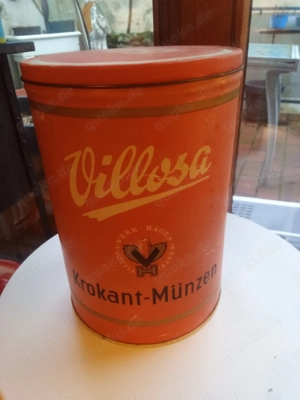 Alte Blechdose Villosa Krokantmünzen