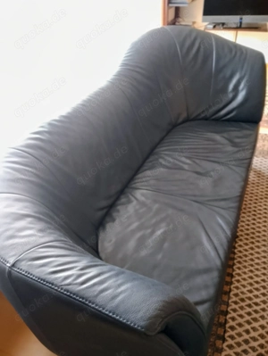 Dunkelblaue Leder Sofa Bild 3