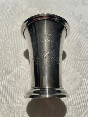 Vase oder Becher versilbert, antik, Gravur 1904 Trompetenform Bild 2