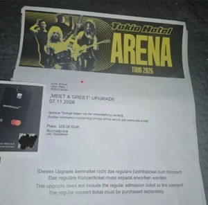 2 x Meet  Greet VIP Tokio Hotel Berlin 7.11.2026