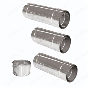 EKA Edelstahl Schornstein Längenelement Doppelwandig 130 200 mm Kamin Rohr 0,6 mm 1.4404 