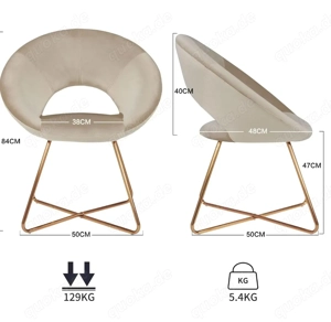 Schöner Samt Stuhl in beige mit goldenen Beinen  Bild 2