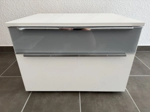 2x Nachttisch mit 2 Schubladen | rechteckig | weiss | grau glas
