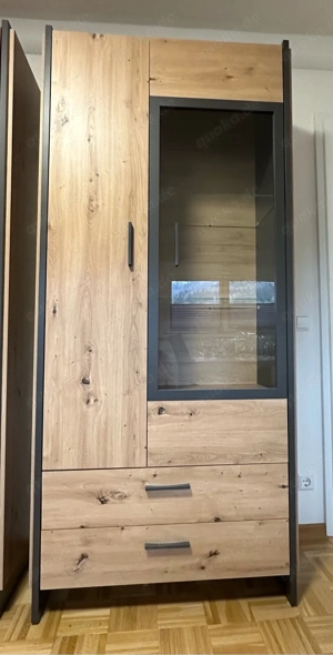 Vitrinenschrank (Eiche-Optik Schwarz)