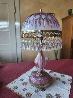 Vintage Michelotti Cranberry Pink Cut Glas 3-stufige Kristall-Tischlampe