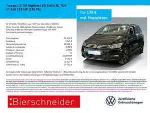 Volkswagen Touran 1.5 TSI Highline LED SHZG BC TÜV 17 Zoll