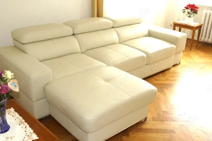 Dior Ecoluxe Ledersofa  Farbe Cream    mit Ottomane & Schlaffunktion  Top-Zustand  München Schwabing