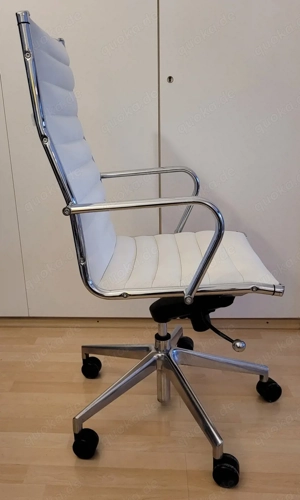 2x Designer Büro-Drehstühle   Chefsessel mit hoher Lehne von Sitland aus weißem Leder, Chrom-Gestell Bild 6