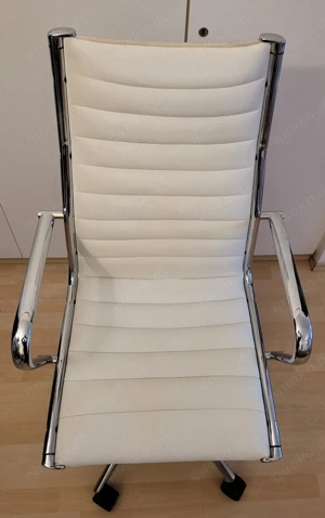 2x Designer Büro-Drehstühle   Chefsessel mit hoher Lehne von Sitland aus weißem Leder, Chrom-Gestell Bild 4