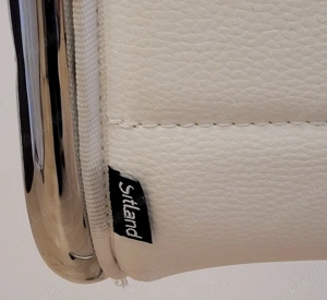 2x Designer Büro-Drehstühle   Chefsessel mit hoher Lehne von Sitland aus weißem Leder, Chrom-Gestell Bild 9