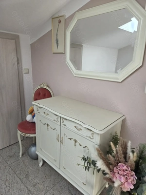 Barock Kommode mit Spiegel und Polsterstuhl weiß gold