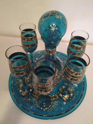 8-teilig Set tunesische HANDBEMALTE 6 Gläser 1 Teller 1 Karaffe