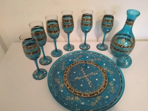 8-teilig Set tunesische HANDBEMALTE 6 Gläser 1 Teller 1 Karaffe Bild 3