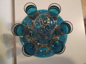 8-teilig Set tunesische HANDBEMALTE 6 Gläser 1 Teller 1 Karaffe Bild 2