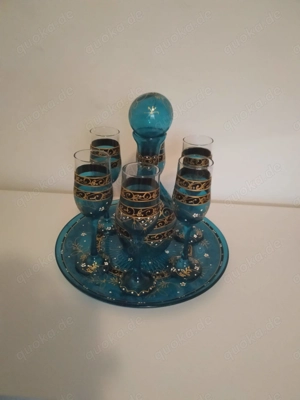 8-teilig Set tunesische HANDBEMALTE 6 Gläser 1 Teller 1 Karaffe Bild 4