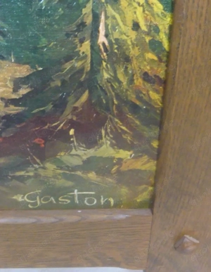 Ölgemälde Gebirgslandschaft signiert GASTON mit rustikalem Rahmen Bild 3