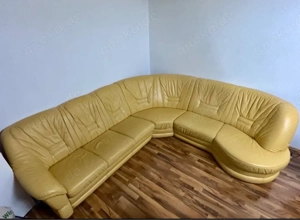 Ecksofa Echtleder senffarbe mit Schlaffunktion 290x280cm