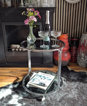 Vintage Servierwagen 60er 70er Jahre   Chrom & Rauchglas