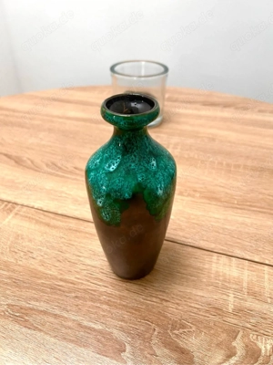 Strehla Keramik Vase 7163 Grün Braun Vintage Guter Zustand Sauber & Gepflegt
