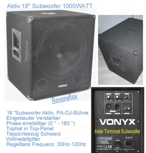 18 Profi Aktiv Subwoofer 1000WATT, PA- DJ auch als Bassunterstützung zu vorhandenen Systemen