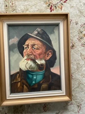 Ölgemälde Portrait alter Mann mit Pfeife gerahmt