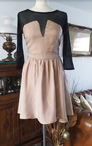 NEU Vokuhila Kleid Cocktailkled Abendkleid Schwarz Beige XS S