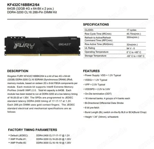 Kingston Fury Beast 64GB DDR4-3200 RAM KIT [2x32GB] Bild 2