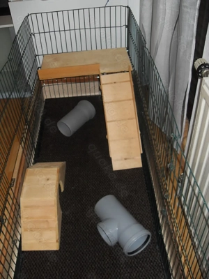 Meerschweinchenkäfig Hasenkäfig   Nagerkäfig mit Auslauf, alles auf Rollen Bild 5