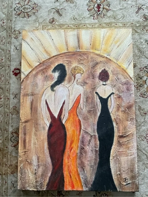 Gemälde mit drei Frauen - Handgemaltes Kunstwerk
