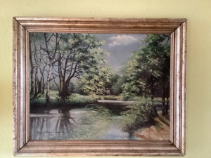 Flusslandschaft, Öl auf Leinwand, signiert. 1938