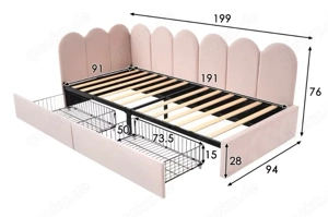 Polsterbett für Mädchen 90x190 mit Schubladen