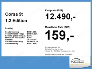 Opel Corsa 5t 1.2 Edition SpurH, Klima, ZV, el FH, PDC