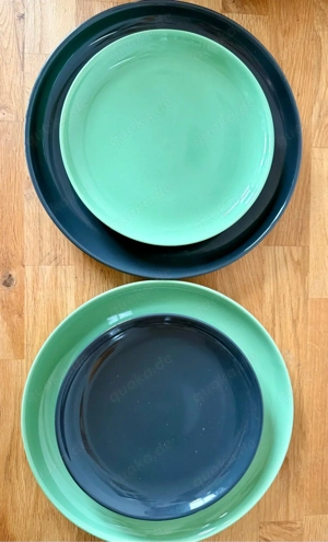 8-tl. Geschirr v. CROFTON Keramik je 4 Dessert- Speiseteller blau & grün Teller 