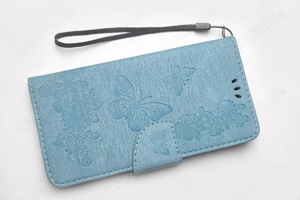Handyhülle Buchtasche Samsung Galaxy A6+  Book Flipcase SCHMETTERLINGE hellblau  