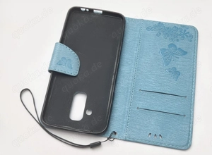 Handyhülle Buchtasche Samsung Galaxy A6+  Book Flipcase SCHMETTERLINGE hellblau  