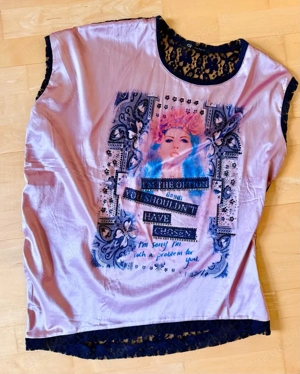 Designer Shirt orig. GAUDI Longsleeve Bluse asymmetrisch rose-schwarz m. Spitze Gr. 38 40 M