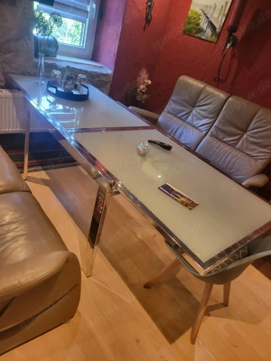 Grosser Esstisch Glas Edelstahl 