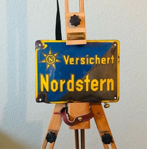 Antikes Emailschild  Versichert Nordstern  (1920er, Rhenania)   Industriedesign Sammlerstück