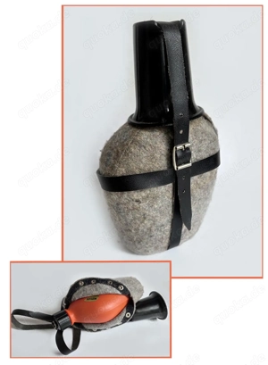 Feldflasche Wehrmacht WK2 3 4L Plastik orange Filzbezug Lederberiemung 40er