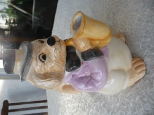 Seltene Figurenkanne Kaffeekanne Keramik Hund Zylinder Saxophon  1900-1950