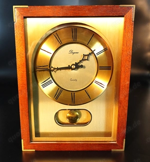 Dugena Tischuhr Kaminuhr Holz Messing Quartz Drehpendel Vintage